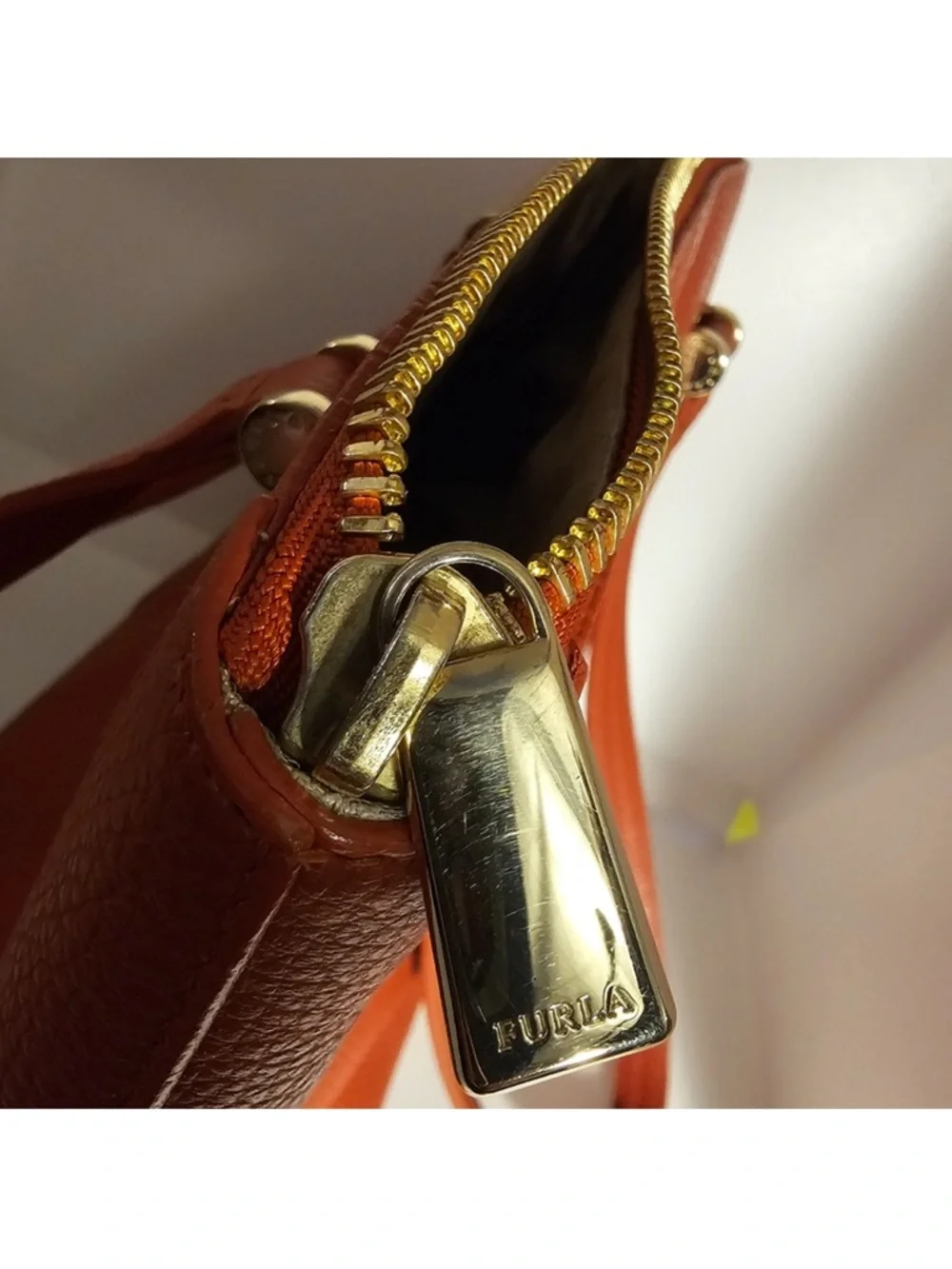 Furla Red/Orange Leather Tote Bag EUC